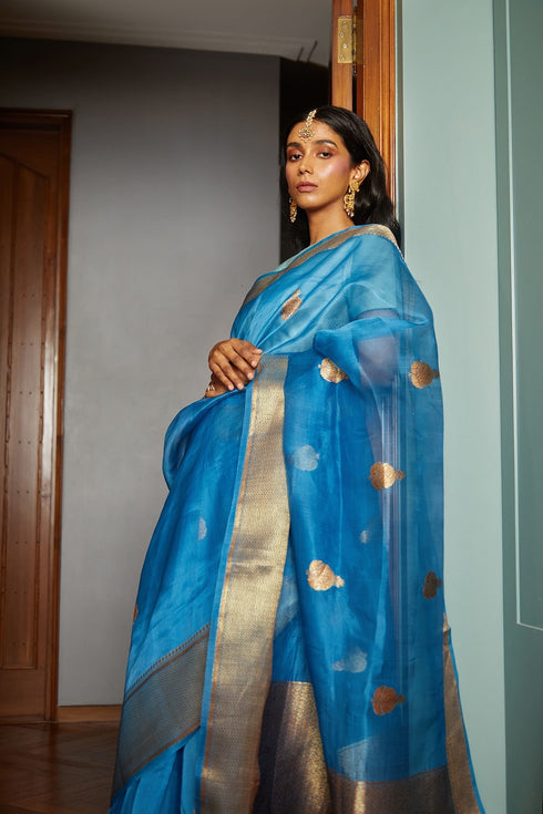 Handwoven Blue Banarasi Silk Saree